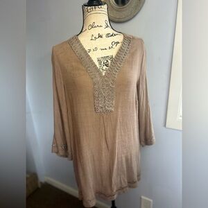 Dress barn tunic top rayon embroidered hem bohemian minimalist lightweight beach